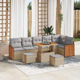 Vidaxl 9 Gabalu Dārza Dīvānu Komplekts Ar Spilveniem Bēšs Poli Rattan, Vidaxl 2-Vietīgs Dārza Dīvāns Ar Spilveniem Bēšs Poli Rattan,  3 Gabalu Dārza Ēšanas Komplekts Ar Spilveniem Bēšs Poli Rattan Vidaxl