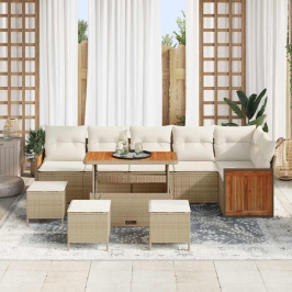 Vidaxl 10 Gabalu Dārza Dīvānu Komplekts Ar Spilveniem Bēšs Poli Rattan Akācija, Vidaxl 2 Sēdvietu Dārza Dīvāns Ar Spilveniem Bēšs Poli Rattan,  4 Gabalu Dārza Ēdamgalds Ar Spilveniem Bēšs Poli Rattan Akācija Vidaxl