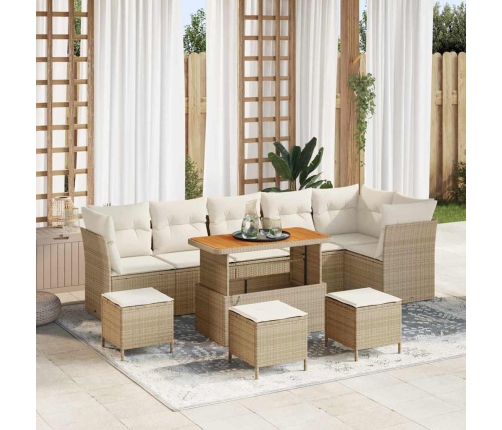 10 Daļīgais Dārza Dīvānu Komplekts Ar Spilveniem Bēšs Polirotangs Akācija Vidaxl