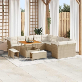 13 Gabalu Dārza Sofas Komplekts Ar Spilveniem Bēšs Poli Rotangpalma Akācija Vidaxl