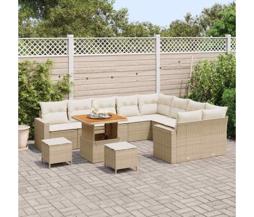 12 Daļīgais Dārza Dīvānu Komplekts Ar Spilveniem Bēšā Poliratanā Un Akācijā Vidaxl