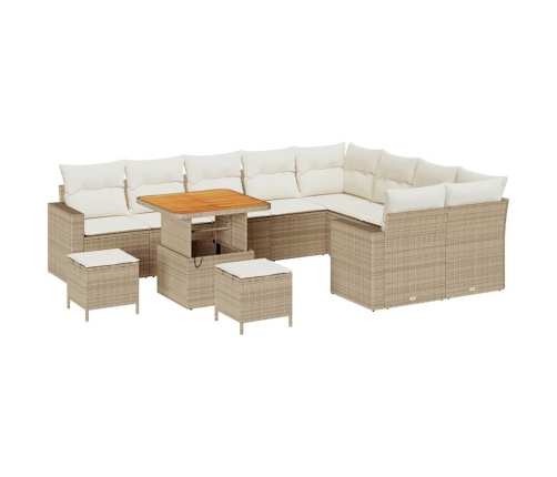 12 Daļīgais Dārza Dīvānu Komplekts Ar Spilveniem Bēšā Poliratanā Un Akācijā Vidaxl