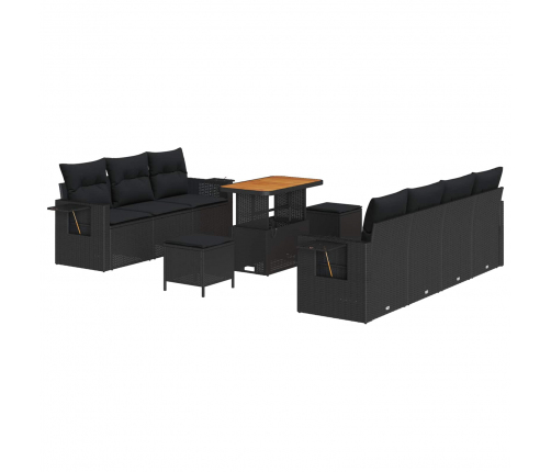 10 Daļīgu Dārza Dīvānu Komplekts Ar Spilveniem Melns Polietilēna Rotangpalma Akācija Vidaxl