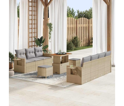 10 Daļīga Dārza Dīvānu Komplekts Ar Spilveniem Bēšs Polietilēna Rotangpalma Akācija Vidaxl