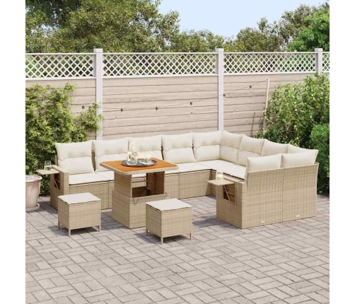 12 Daļu Dārza Dīvānu Komplekts Ar Bēšiem Spilveniem, Polirats Un Akācija Vidaxl