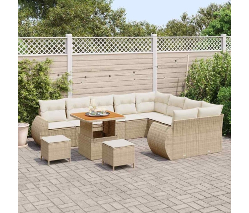 12 Daļu Dārza Dīvānu Komplekts Ar Bēšiem Spilveniem, Polu Rattan Un Akāciju. Vidaxl