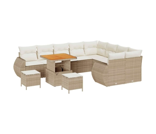 12 Daļu Dārza Dīvānu Komplekts Ar Bēšiem Spilveniem, Polu Rattan Un Akāciju. Vidaxl