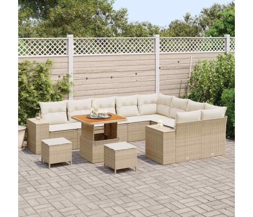 12 Daļu Dārza Dīvānu Komplekts Ar Spilveniem – Bēšs Polirats Akācija. Vidaxl