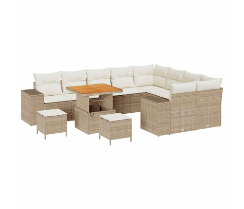 12 Daļu Dārza Dīvānu Komplekts Ar Spilveniem – Bēšs Polirats Akācija. Vidaxl