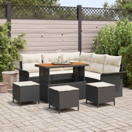 Vidaxl 9 Gabali Dārza Dīvānu Komplekts Ar Spilveniem Melnā Poli Rattan Akācijā, Vidaxl 2 Vietīgs Dārza Dīvāns Ar Glabāšanu Un Spilveniem Melnā Poli Rattan,  4 Gabalu Dārza Ēdināšanas Komplekts Ar Spilveniem Melnā Poli Rattan Akācijā Vidaxl