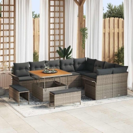 Vidaxl 12 Daļu Dārza Sofas Komplekts Ar Spilveniem Pelēkā Rotangpalma Akācija, Vidaxl 2-Sēdvietu Dārza Sofa Ar Uzglabāšanu Un Spilveniem Pelēkā Rotangpalma,  3 Daļu Dārza Ēdamgalda Komplekts Ar Spilveniem Pelēkā Rotangpalma Akācija Vidaxl