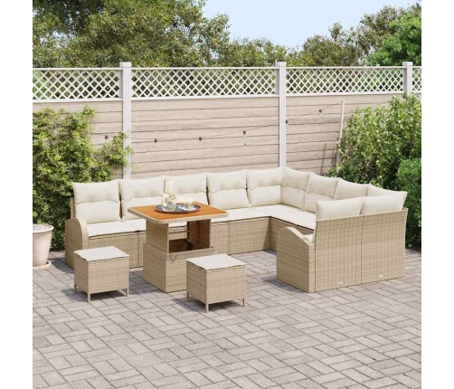 12 Daļu Dārza Dīvānu Komplekts Ar Spilveniem Bēšs Polirattan Akācijas Vidaxl