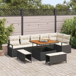 Vidaxl 9 Gab. Dārza Dīvānu Komplekts Ar Spilveniem Melnā Poli Rattan Akāciju, Vidaxl 2-Vietīgs Dārza Dīvāns Ar Uzglabāšanu Un Spilveniem Melnā Poli Rattan,  3 Gab. Dārza Ēdiena Komplekts Ar Spilveniem Melnā Poli Rattan Akāciju Vidaxl