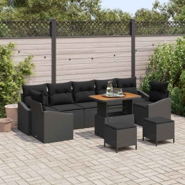 Vidaxl 10 Daļu Dārza Dīvānu Komplekts Ar Spilveniem Melnā Poli Rotangpalmas Akācijā, Vidaxl 2-Vietīgs Dārza Dīvāns Ar Uzglabāšanu Un Spilveniem Melnā Poli Rotangpalmas,  3 Daļu Dārza Ēdamistabas Komplekts Ar Spilveniem Melnā Poli Rotangpalmas Akācijā Vida