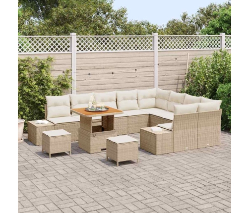 12 Daļu Dārza Dīvānu Komplekts Ar Spilveniem Bēšā Poliratanā Un Akācijā Vidaxl