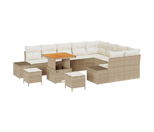 12 Daļu Dārza Dīvānu Komplekts Ar Spilveniem Bēšā Poliratanā Un Akācijā Vidaxl