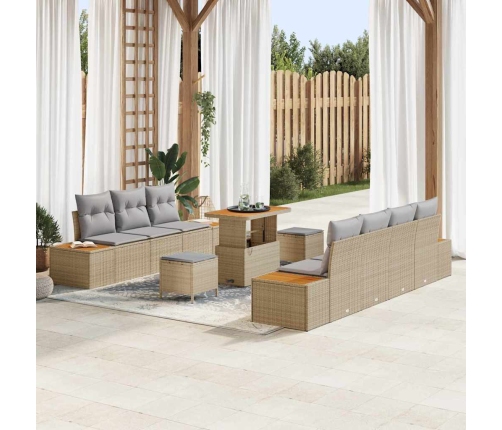 10 Daļīgs Dārza Dīvānu Komplekts Ar Spilveniem, Bēšs Poli Rotangpalma Akācija Vidaxl