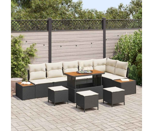 10 Daļīgs Dārza Dīvānu Komplekts Ar Spilveniem, Melns, Poli Rotangpalma, Akācija Vidaxl