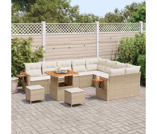 12 Daļu Dārza Dīvānu Komplekts Ar Bēšiem Poliratanā Spilveniem, No Akācijas Koka. Vidaxl