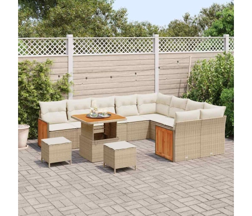 12 Daļu Dārza Dīvānu Komplekts Ar Spilveniem, Bēšs Polirāts Un Akācija. Vidaxl