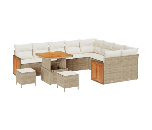 12 Daļu Dārza Dīvānu Komplekts Ar Spilveniem, Bēšs Polirāts Un Akācija. Vidaxl