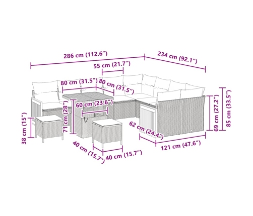12 Daļu Dārza Dīvānu Komplekts Ar Spilveniem, Bēšs Polirāts Un Akācija. Vidaxl