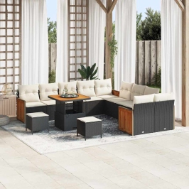 13 Gab Dārza Dīvāna Komplekts Ar Spilveniem Melns Poli Rotangpalma Akācija Vidaxl