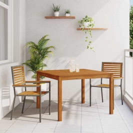 Vidaxl 3 Gabalu Dārza Ēdamgaldu Komplekts Pelēks Polyrattan Akācija,  Saliekamie Dārza Krēsli Ar Spilveniem 2 Gabali Pelēks Polyrattan Vidaxl