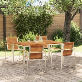 Vidaxl 5 Gabalu Dārza Ēdamistabas Komplekts Cietā Akācijas Koka,  Āra Ēdamgalds 150X90X75 Cm Cietā Akācijas Koka Vidaxl