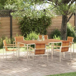 Vidaxl 7 Daļu Dārza Galds Cietā Akācijas Kokā,  Āra Galds 180X90X75 Cm Cietā Akācijas Kokā Vidaxl