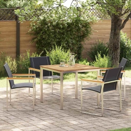 Vidaxl 5 Gabalu Dārza Galds No Cieta Akācijas Koka,  Āra Galda Izmērs 90X90X74.5 Cm Ciets Akācijas Koks Vidaxl