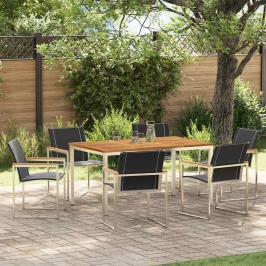 Vidaxl 7 Daļu Dārza Ēdamgalds No Cieta Akāciju Koka,  Āra Ēdamgalds 150X90X75 Cm Cietā Akāciju Kokā Vidaxl