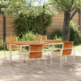 Vidaxl 5 Daļīgs Dārza Galda Komplekts No Masīva Tīkkoka,  Āra Galds 180X90X75 Cm No Masīva Tīkkoka Vidaxl