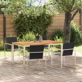 Vidaxl 5 Daļu Dārza Komplekts No Masīva Tīkkoka,  Āra Galds 150X90X75 Cm No Masīva Tīkkoka Vidaxl