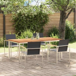 Vidaxl 5 Gabalu Dārza Ēdamgalds Masīvs Tīkkoks,  Ārā Ēdamgalds 180X90X75 Cm Masīvs Tīkkoks Vidaxl