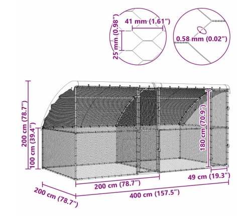 Vistu Būris Sudraba 400 X 200 X 198.5 Cm Cinkots Tērauds Vidaxl