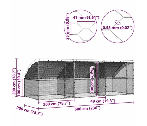 Vistu Būris Sudraba 600 X 200 X 198.5 Cm Cinkots Tērauds Vidaxl