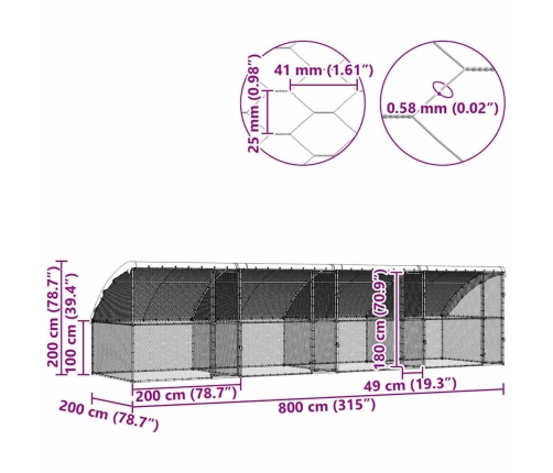 Vistu Būris Sudraba 800 X 200 X 198.5 Cm Cinkots Tērauds Vidaxl