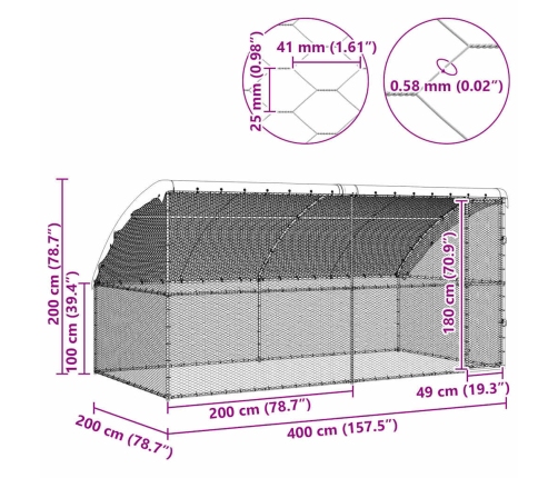 Vistu Būris Sudraba 400 X 200 X 198.5 Cm Cinkots Tērauds Vidaxl
