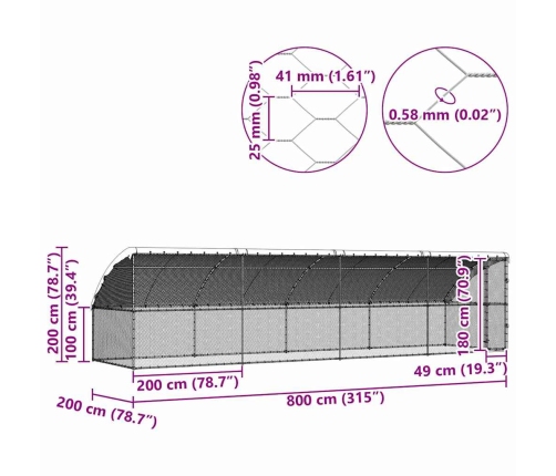 Vistu Būris Sudraba 800 X 200 X 198.5 Cm Cinkots Tērauds Vidaxl
