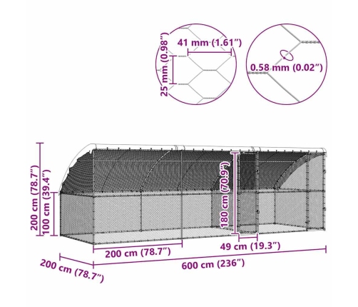 Vistu Būris Sudraba 600 X 200 X 198.5 Cm Cinkots Tērauds Vidaxl