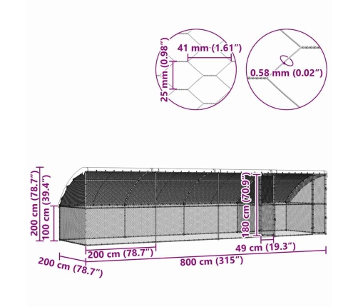 Vistu Būris Sudraba 800 X 200 X 198.5 Cm Cinkots Tērauds Vidaxl