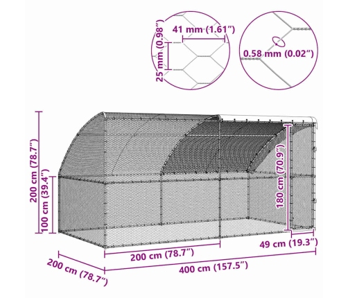 Vistu Būris Sudraba 400 X 200 X 198.5 Cm Cinkots Tērauds Vidaxl