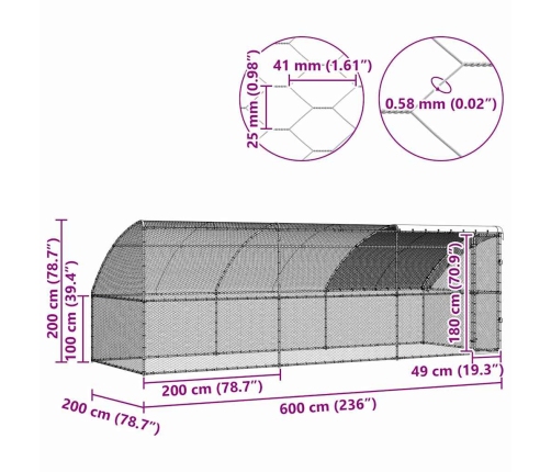 Vistu Būris Sudraba 600 X 200 X 198.5 Cm Cinkots Tērauds Vidaxl