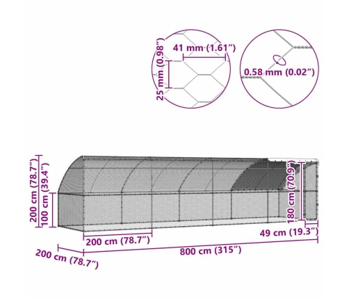 Vistu Būris Sudraba 800 X 200 X 198.5 Cm Cinkots Tērauds Vidaxl