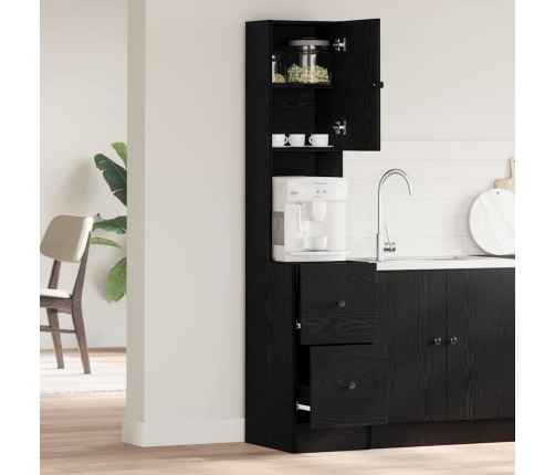 Virtuves Skapis Ar Atvilktni Ar Plauktu Ar Uzglabāšanu Ar Durvīm Melns Ozols Inženierijas Koks Vidaxl