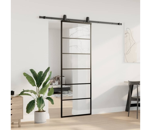 Bīdāmās Durvis Ar Stiprinājumiem, Melns, Stikls, 76X205 Cm Vidaxl