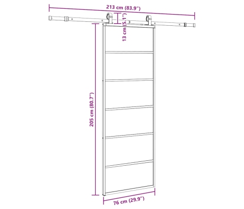 Bīdāmās Durvis Ar Stiprinājumiem, Melns, Stikls, 76X205 Cm Vidaxl