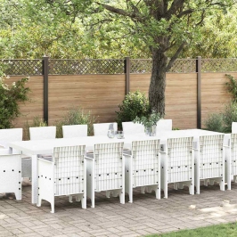 Vidaxl 15 Gabalu Dārza Ēdamistabas Komplekts Ar Spilveniem Baltais Poli Rotangpalmas, Vidaxl Dārza Galds Baltais 200X100X73 Cm Poli Rotangpalmas, Vidaxl Dārza Galds Baltais 150X100X73 Cm Poli Rotangpalmas, Vidaxl Dārza Krēsli Ar Spilveniem 2 Gab Baltais P