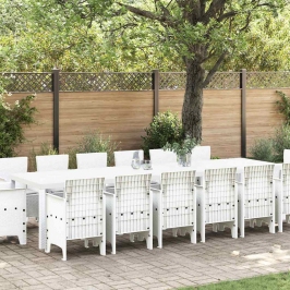 Vidaxl 15 Daļu Dārza Ēdamgalds Ar Spilveniem Balts Poliratanas, Vidaxl Dārza Galds Balts 200X100X73 Cm Poliratanas, Vidaxl Dārza Galds Balts 150X100X73 Cm Poliratanas, Vidaxl Dārza Krēsli Ar Spilveniem 2 Gab. Balts Poliratanas, Vidaxl Dārza Krēsli Ar Spil